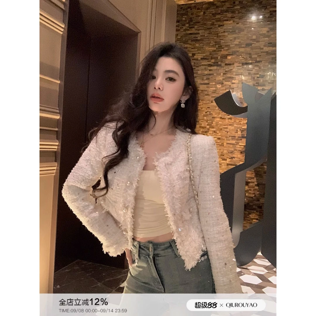 秋季新款白色高级感2025小个子气质千金短款小香外套女