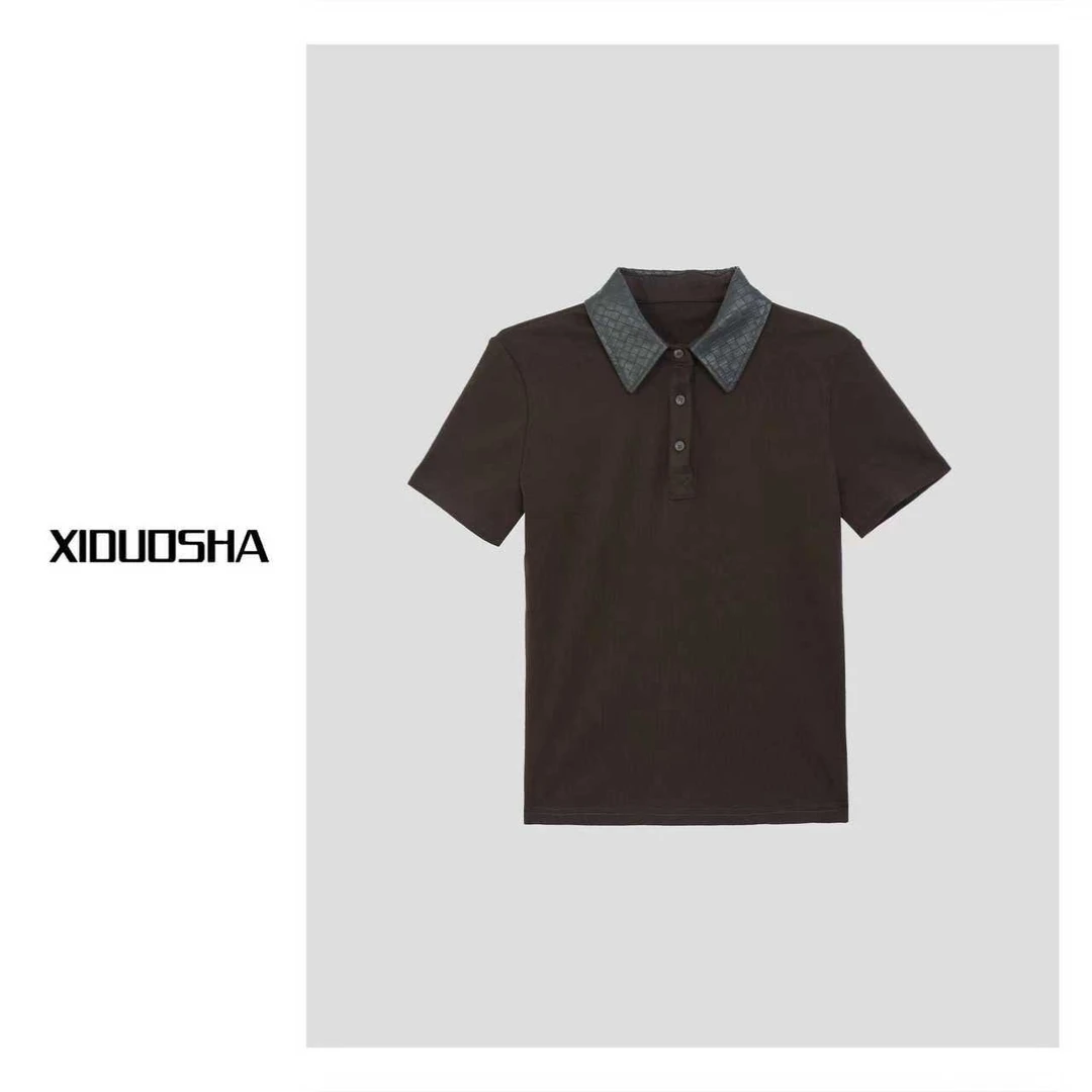 XIDUOSHA/喜朵莎 设计款大气简约时尚拼皮短袖  XDS1620