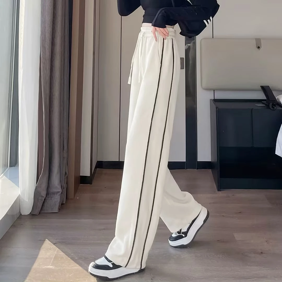 2025夏新款运动裤抽绳直筒裤时尚西装显瘦阔腿裤垂感瘦版阔腿裤