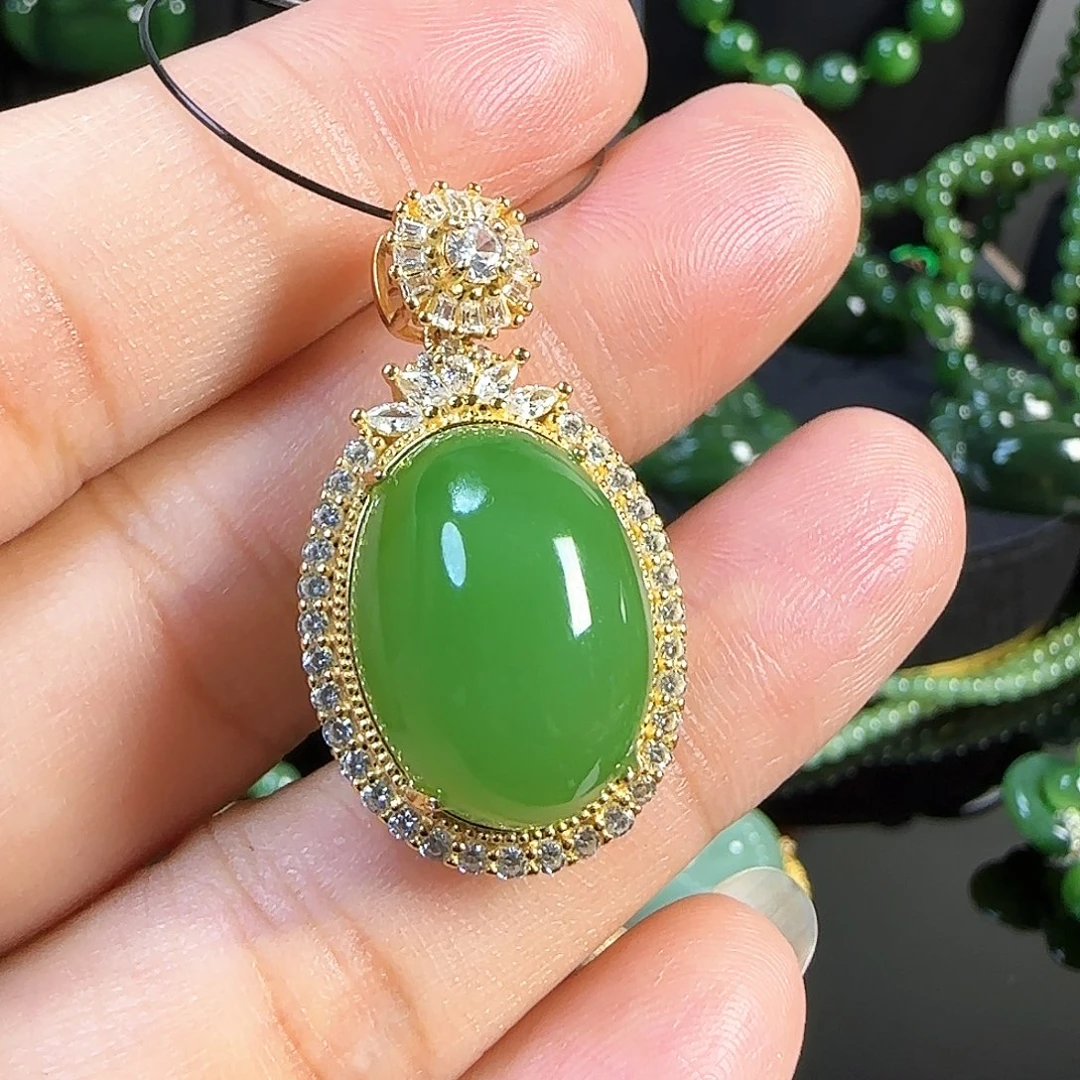 和田玉（碧玉）银S925镶嵌颈饰