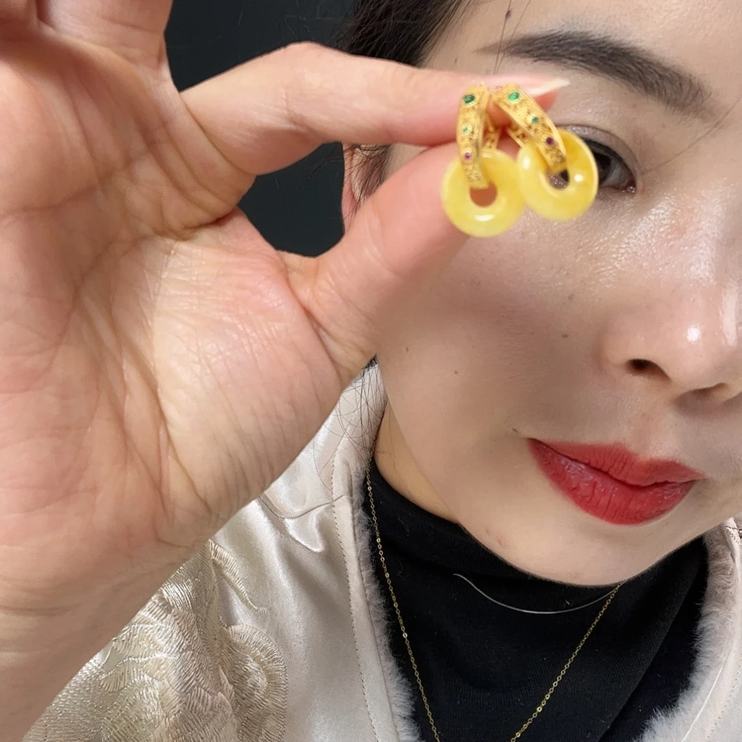 翡翠银S925镶嵌耳饰天然翡翠