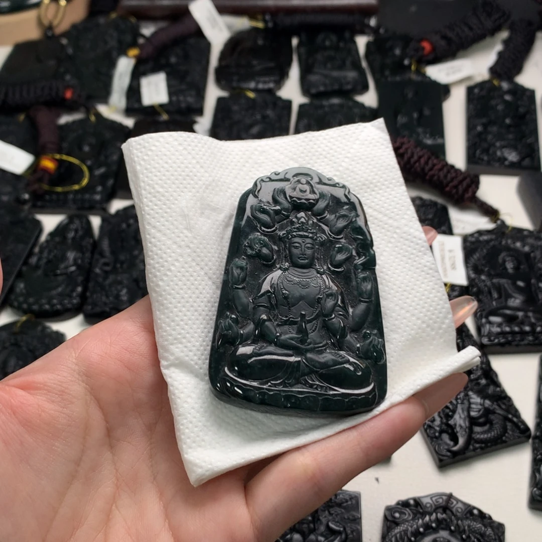 翡翠未镶嵌挂件天然缅甸a货钢琴黑挂件