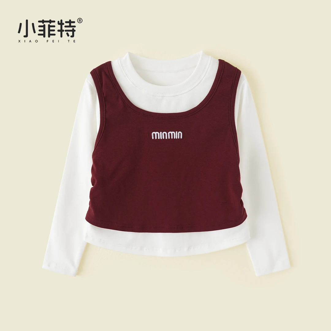 小菲特女童时尚假两件秋装新款上衣中大童儿童休闲T恤衫YNYQ52786