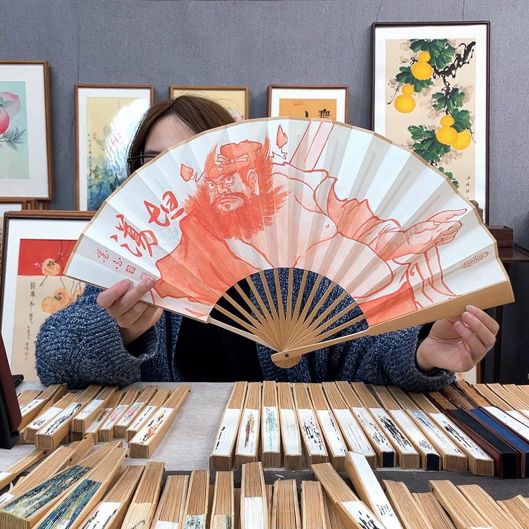 国画10寸玉竹-纯手绘-文玩扇骨（默认粘好）