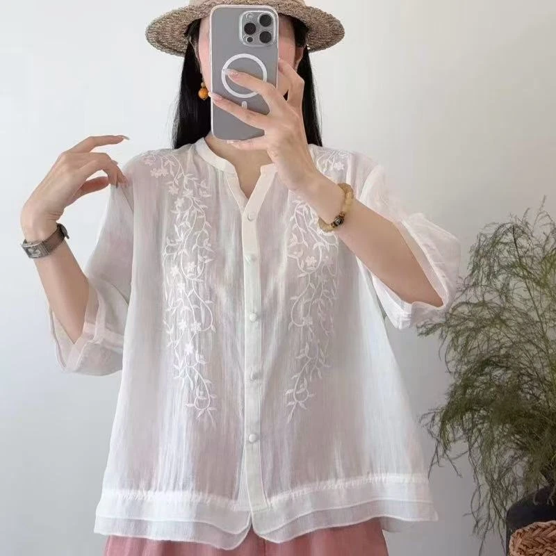 【100苎麻】夏季显瘦女士拼接衬衫休闲衬衣气质休闲百搭MJ-DY696