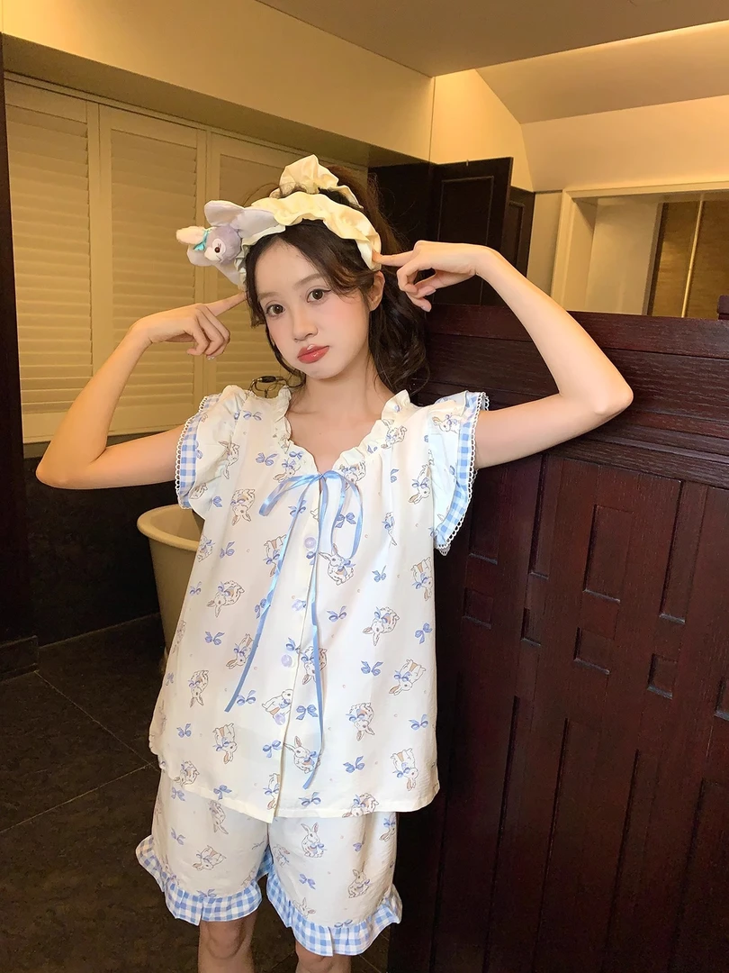 夏日纯欲少女甜美卡通兔子睡衣女2025新款薄款透气公主风家居服