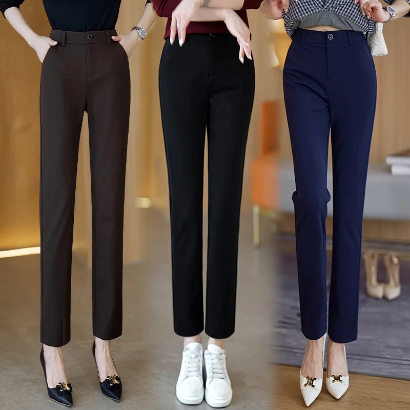 奈秀儿春秋烟管裤子女2025秋装新款显瘦百搭小脚直筒西装女裤3020