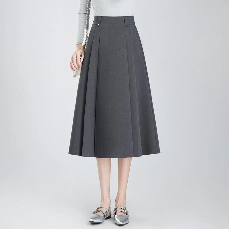 高腰百褶裙时尚气质半身裙女春季2025新款显瘦西装料中长款A字裙