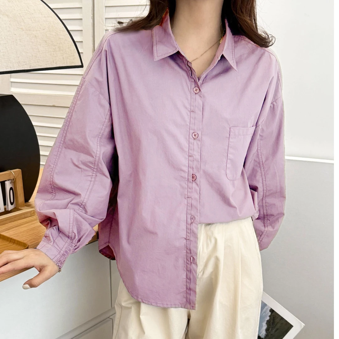 2025春季新品时尚小众纯色衬衫休闲气质百搭韩系遮肉穿搭显瘦上衣