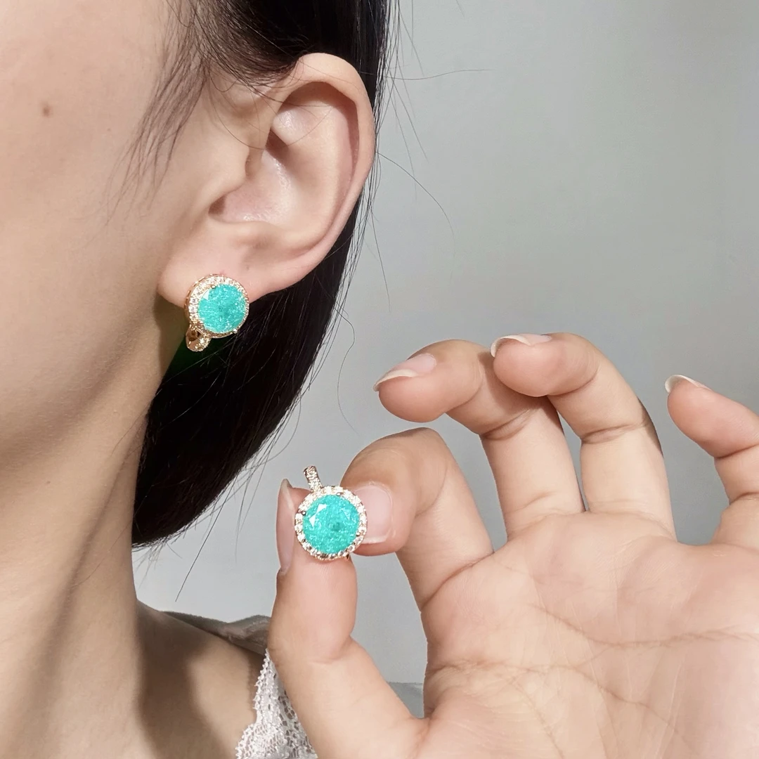 铜合金合成锆石耳饰 原创设计师款冰花锆气质耳环耳扣款44号