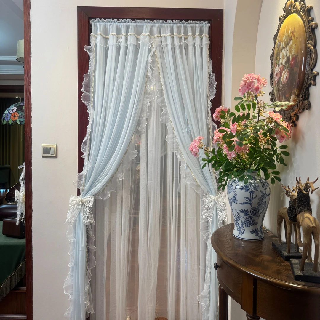 晴云碧影豪华双层高定超柔纱法式门帘高端氛围感梦幻