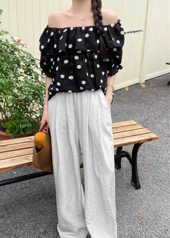 <XG>一字领波点荷叶边上衣