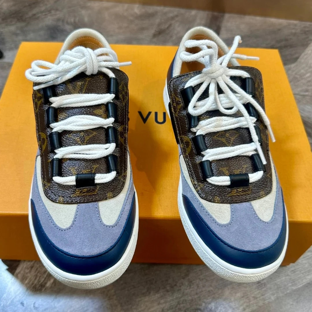 未使用 LouisVuitton/路易威登 蓝棕色满印经典老花德训板鞋 36码