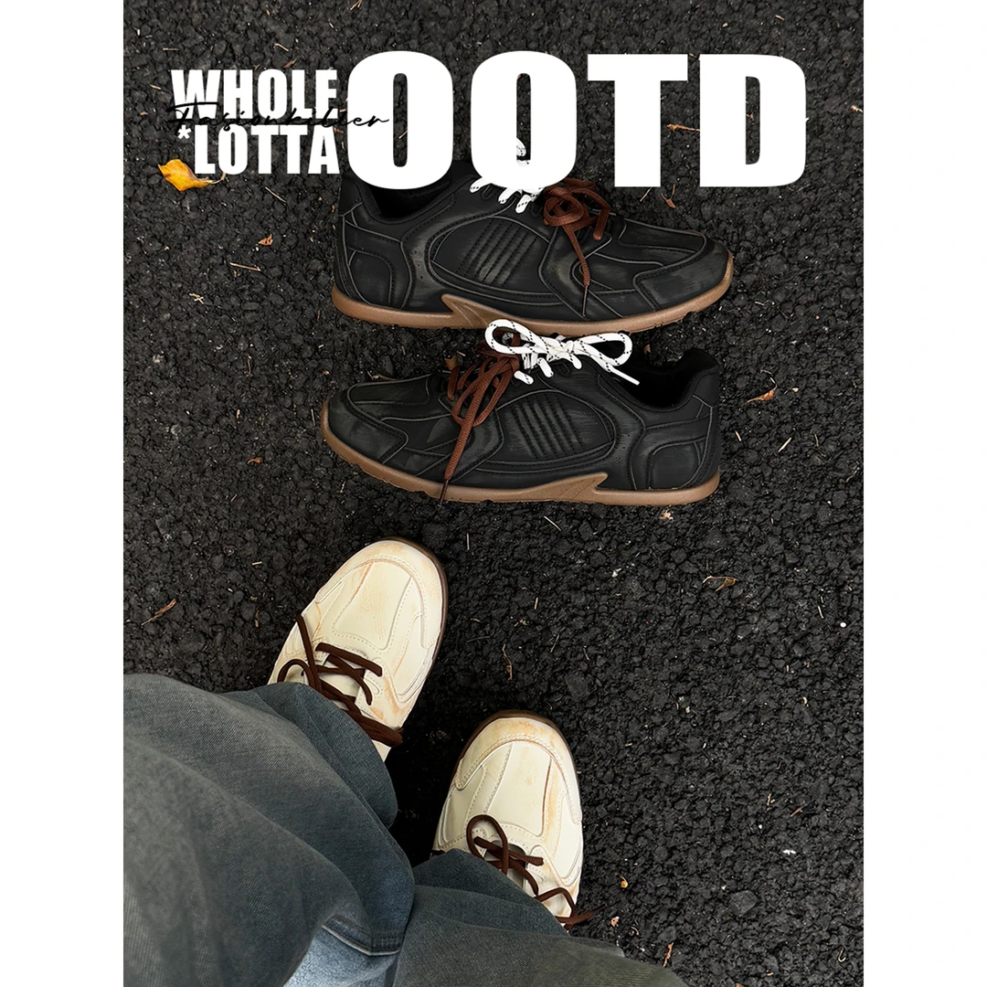 aoyo秋季复古穿搭做旧赛车鞋Cleanfit擦色百搭新款德训鞋休闲潮鞋