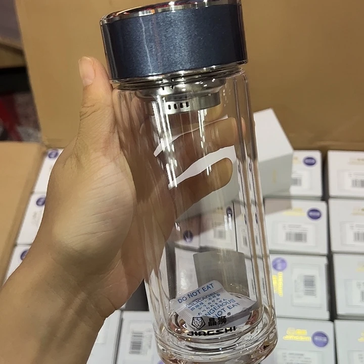 晶狮双层玻璃杯340340蓝色玻璃呗➕杯套