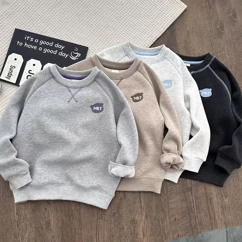 男童秋冬季新款字母加绒卫衣中大童休闲圆领加厚保暖打底上衣6898