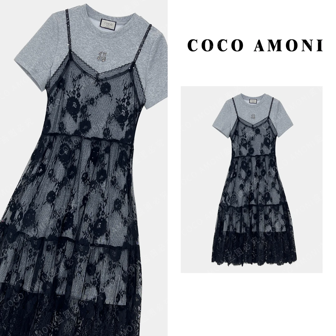 2025夏日设计高级感气质女装拼接可拆真两件显瘦连衣裙ZC682