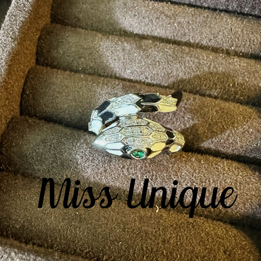 D704黑白珐琅彩蛇戒指