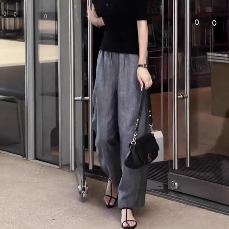 韩系阔腿休闲裤女夏季薄款胖MM大码女装显瘦休闲复古气质直筒裤子