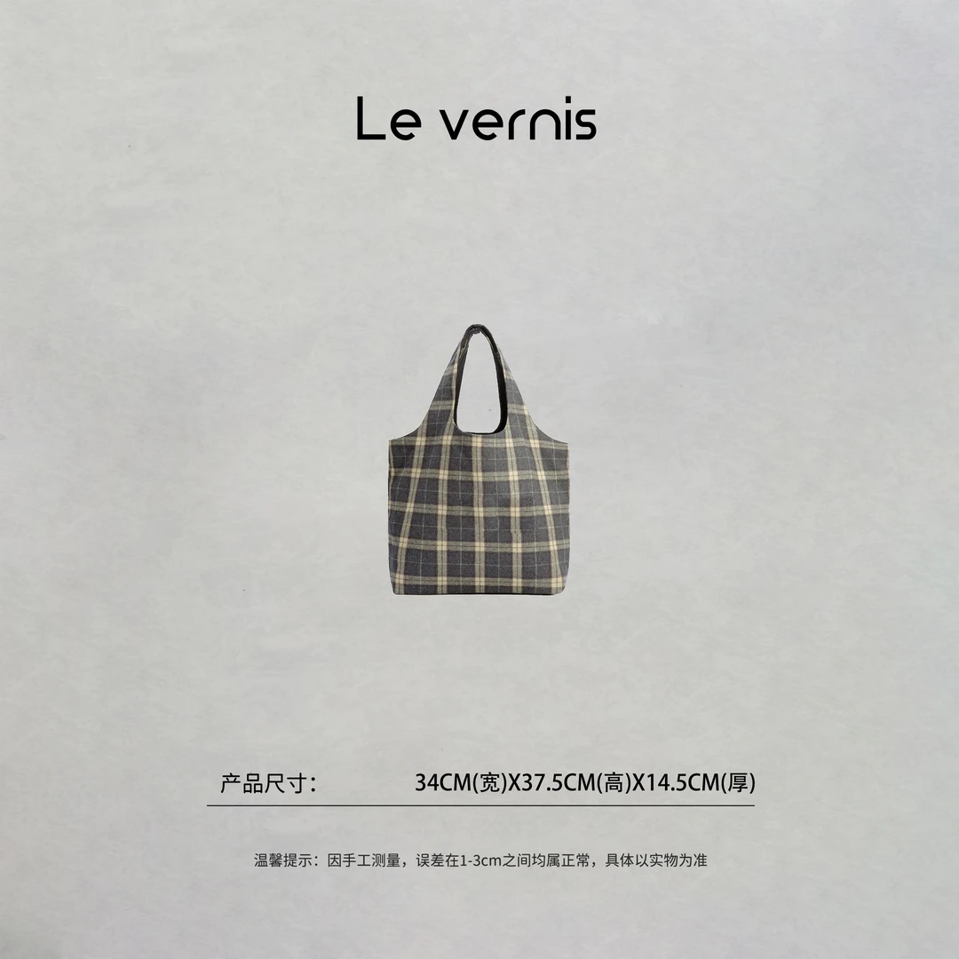 格格【日常格韵】经典秋冬复古格纹羊毛呢大容量手拎包托特包