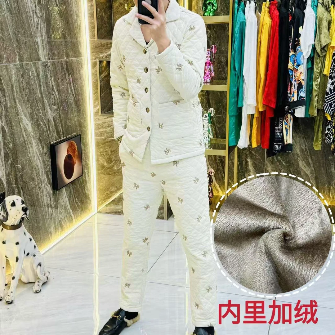 【1775薄棉加绒】冬季夹棉加绒秋冬家居服睡衣套装男士休闲保暖