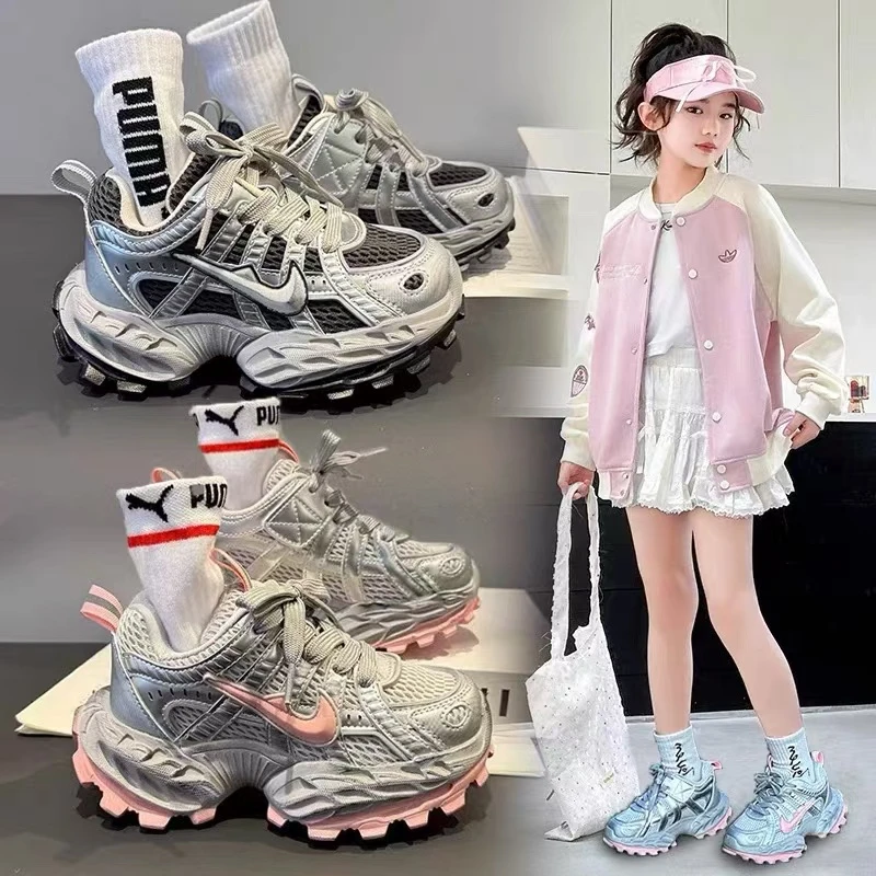 儿童运动鞋女童透气网面跑步鞋子2025春秋新款男童韩系小孩老爹鞋