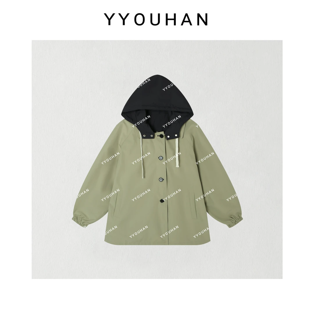 2025春款小众设计极简风撞色中长款风衣外套 2502C456