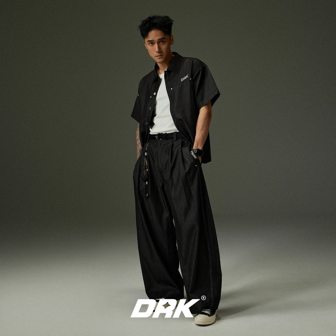 DRK【穆系列】撞色缝线套装logo刺绣夏季金属撞钉复古宽松潮流