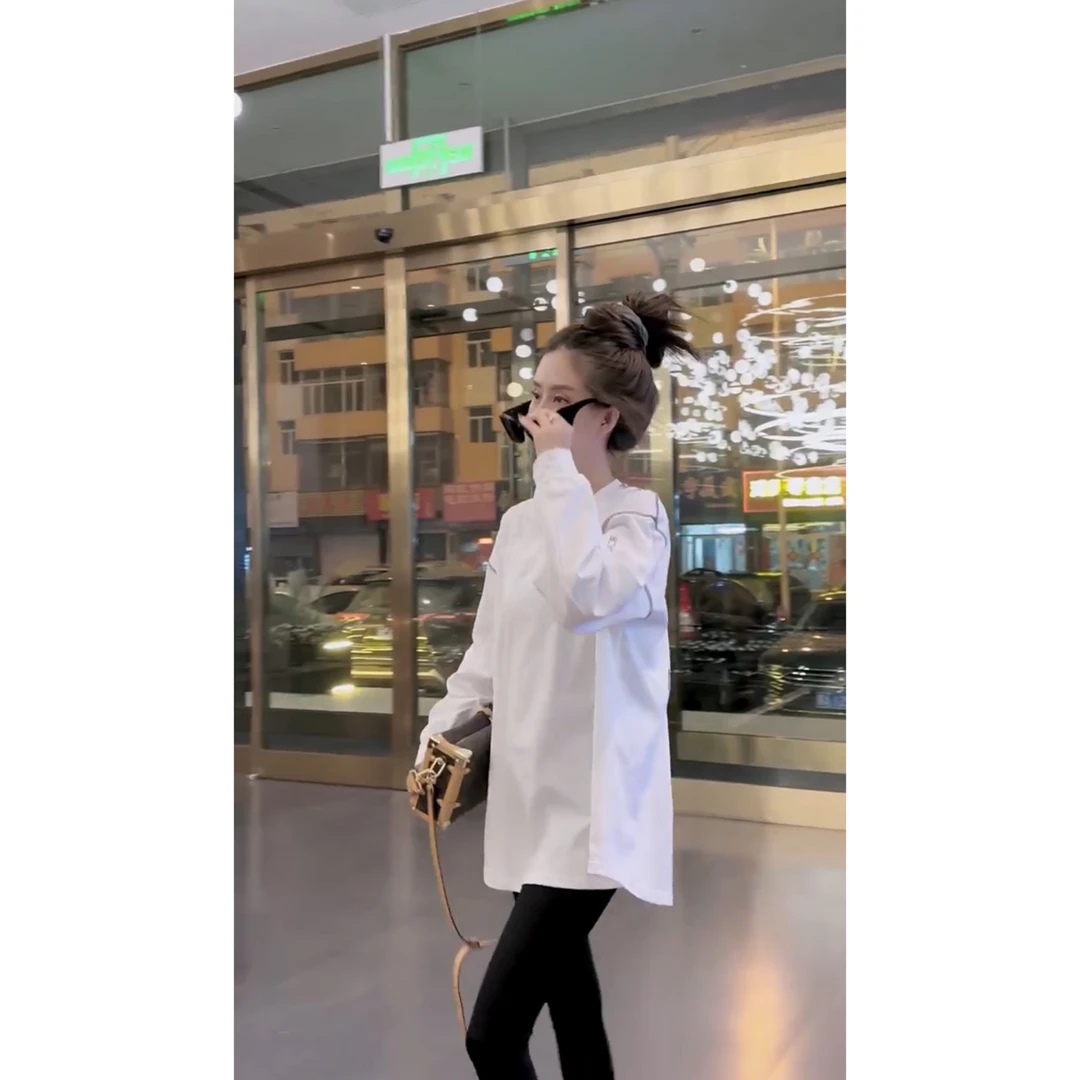 宽松显瘦中长款T恤圆领纯色百搭遮肉时尚长袖上衣