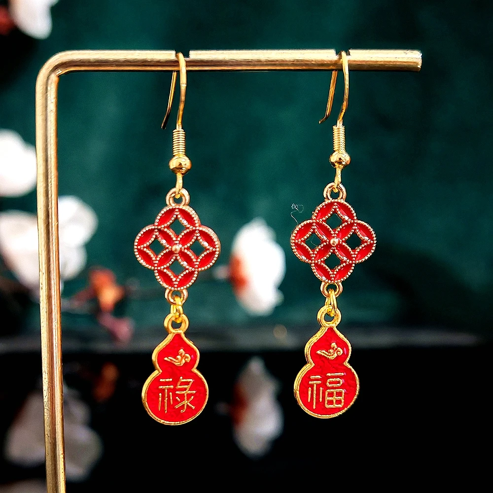 多吉米朱葫瑞影DIY新中式耳环红色新年新娘古风耳环配汉服
