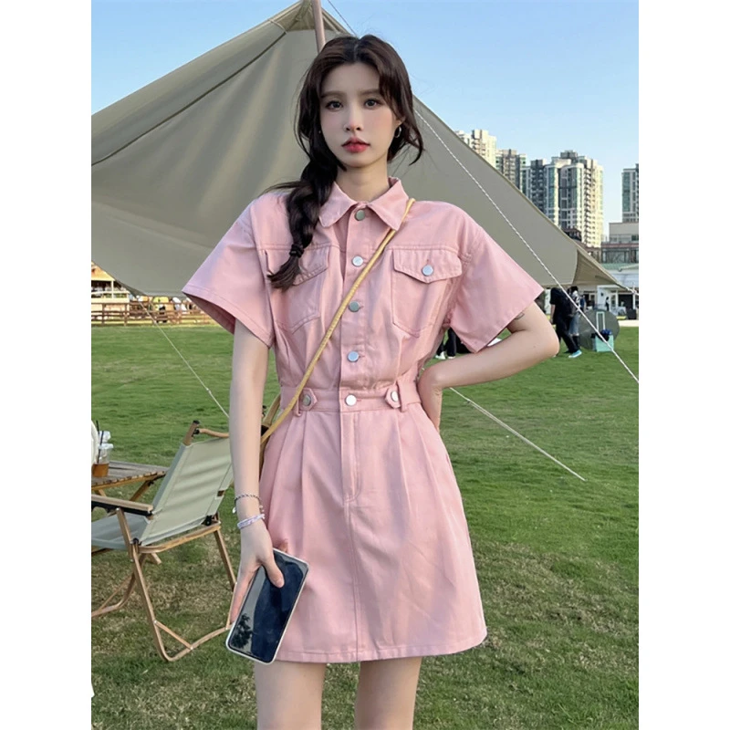 牛仔连衣裙女夏2025新款法式复古休闲收腰显瘦小个子气质a字裙子