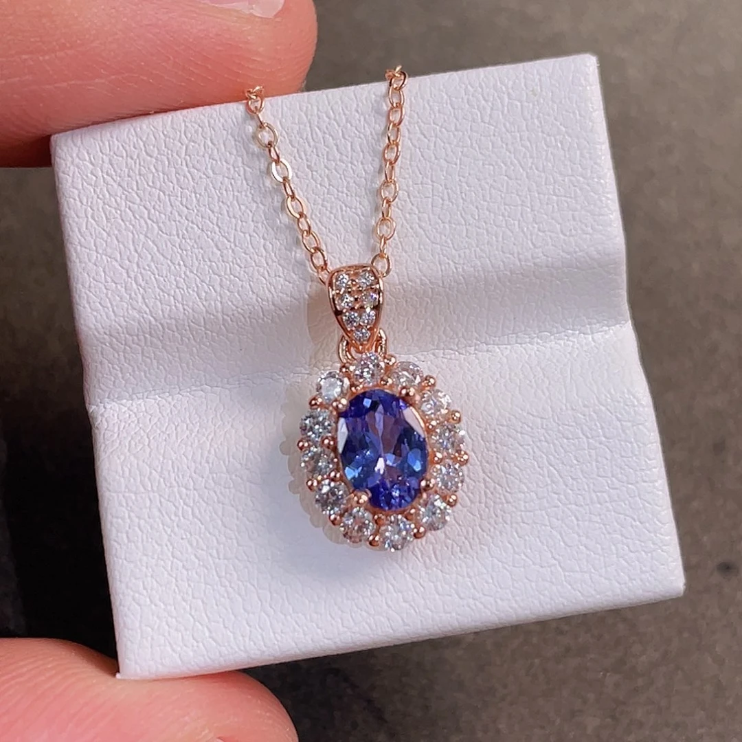 银S925镀金镶嵌颈饰坦桑石