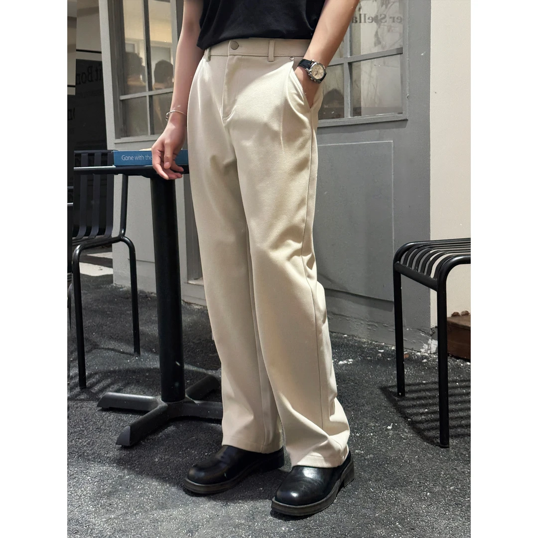 极简通勤风「高质TR毛呢」秋冬直筒垂感西裤压褶设计男士百搭休闲裤