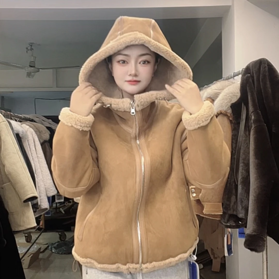 2589真皮皮毛一体美力奴原胚皮绒面高端连帽机车两面穿皮草外套