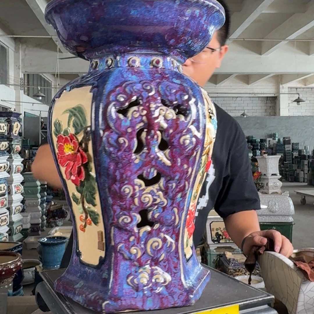 。一风堂石湾花盆 打磨痕迹 面宽30高45