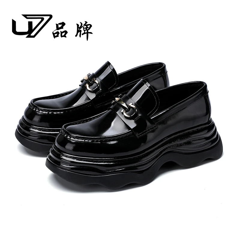 U7品牌男鞋 开边珠牛皮  高端时尚厚底百搭高级感商务休闲皮鞋男
