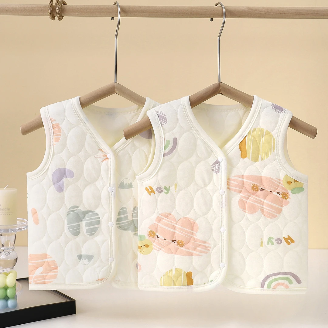 婴儿无骨马甲春秋冬宝宝纯棉保暖新生儿三层夹棉外穿坎肩儿童背心