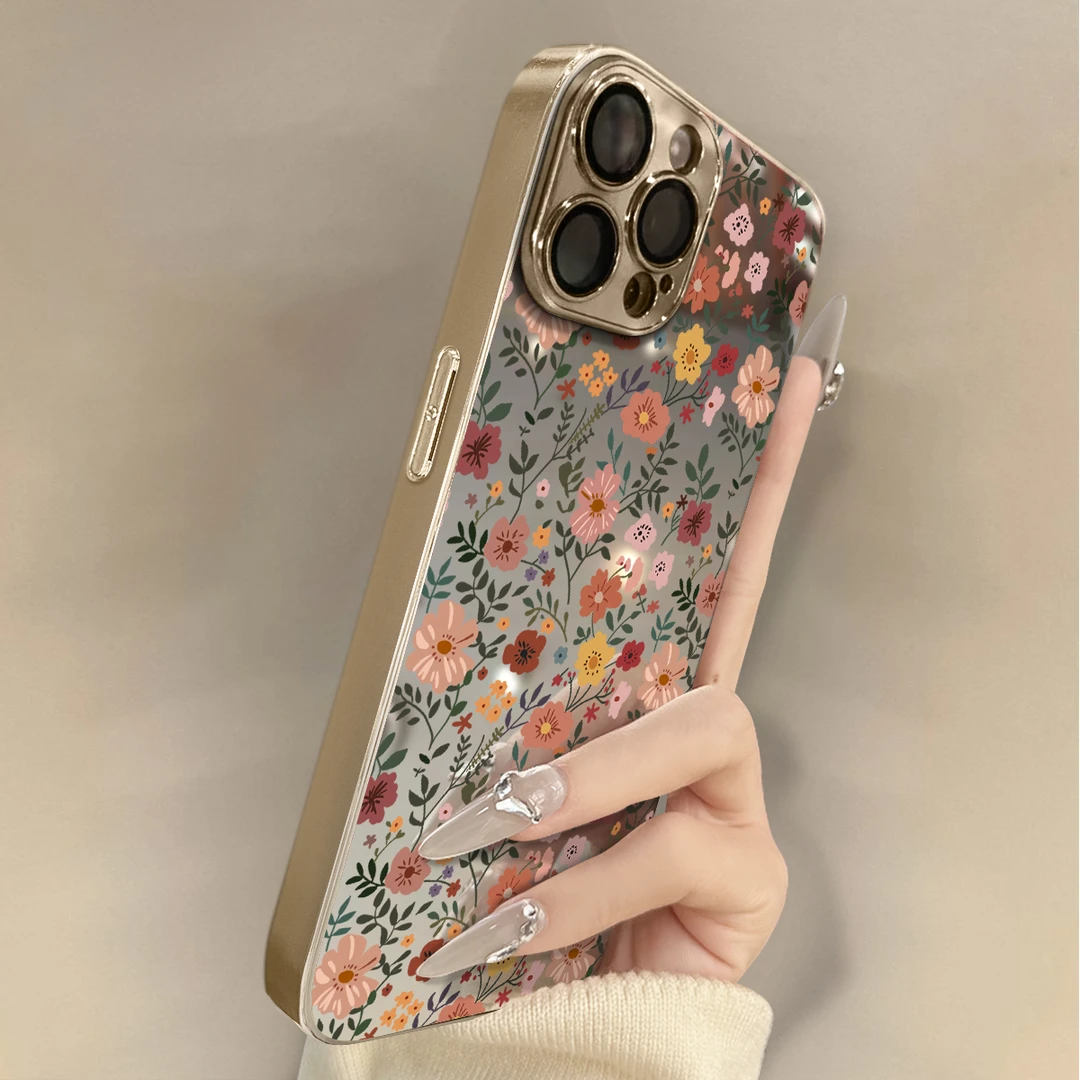 复古花朵适用苹果手机壳新女款电镀超薄高级感全包防摔小众保护套