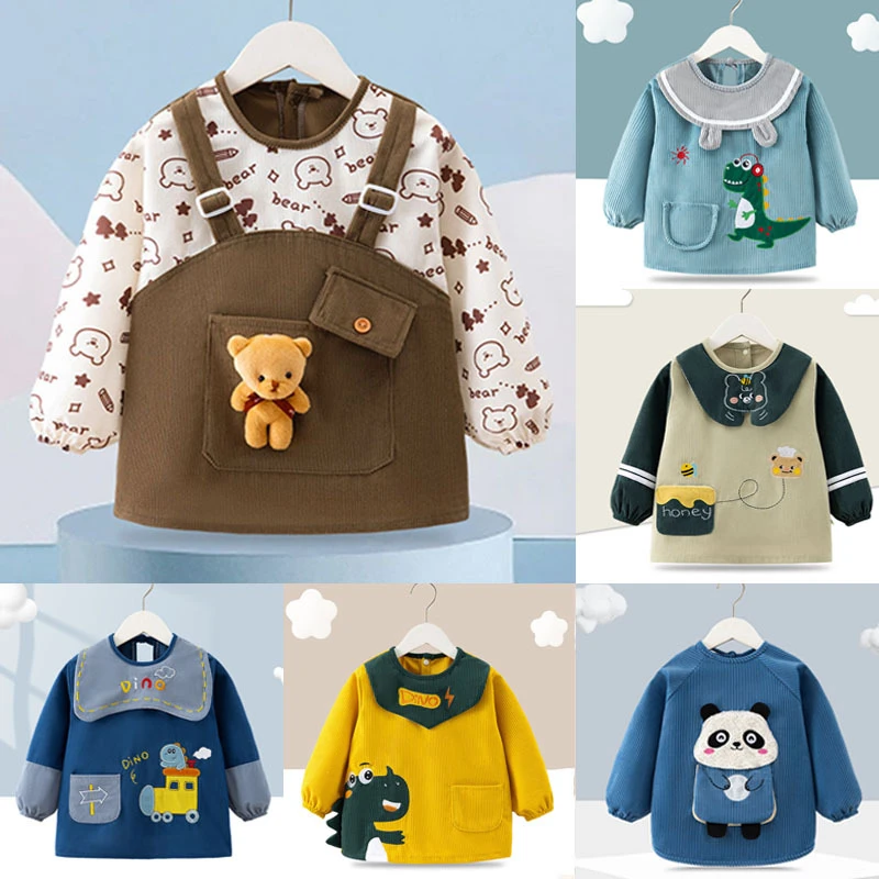 秋冬宝宝罩衣儿童防水防脏反穿衣婴幼儿水晶绒围兜饭兜母婴围裙