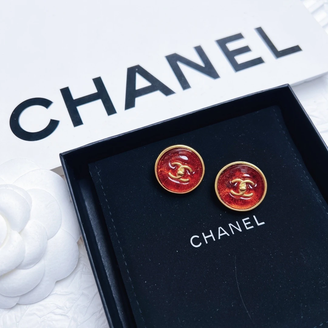 95新 Chanel/香奈儿 柚礼中古/香奈儿焦糖琉璃书包扣耳夹CQ501027