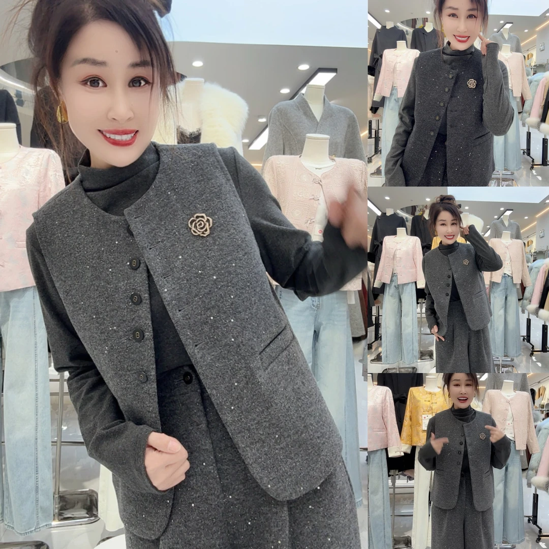 06 韩版气质半高领三件套装 z d-9-10 上衣≈55cm,裤子≈86cm