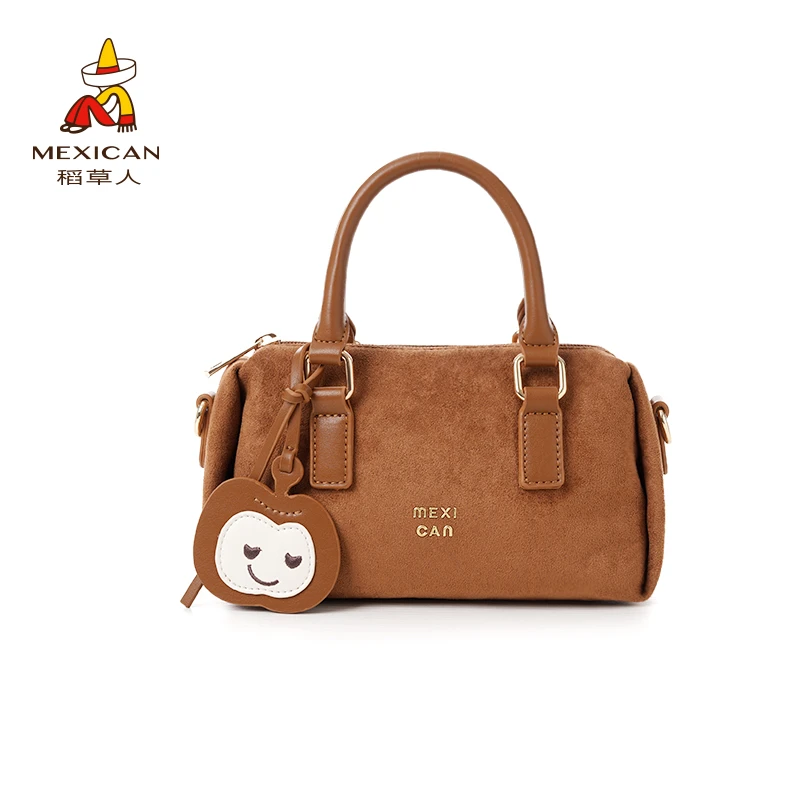 稻草人25冬季新款手提包复古风秋冬斜挎包棕色女士休闲时尚波士顿