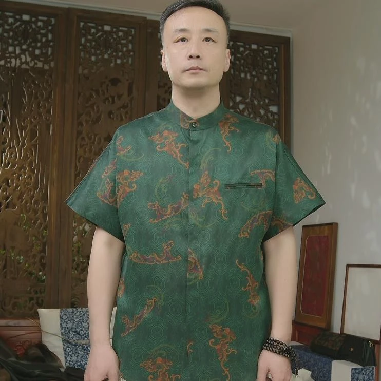 品叔&精工·桑蚕丝印花莨绸香云纱男士连袖衬衫