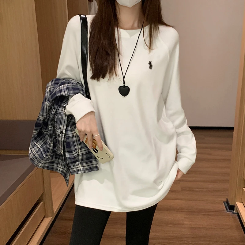 白色纯棉中长款打底衫女秋冬别致遮臀保暖加厚百搭显瘦内搭大白T