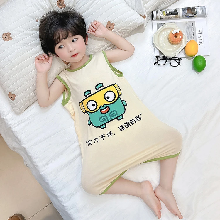 一岁半婴儿童连体睡衣夏季薄款莫代尔卡通可爱男宝宝睡裙短款睡袋