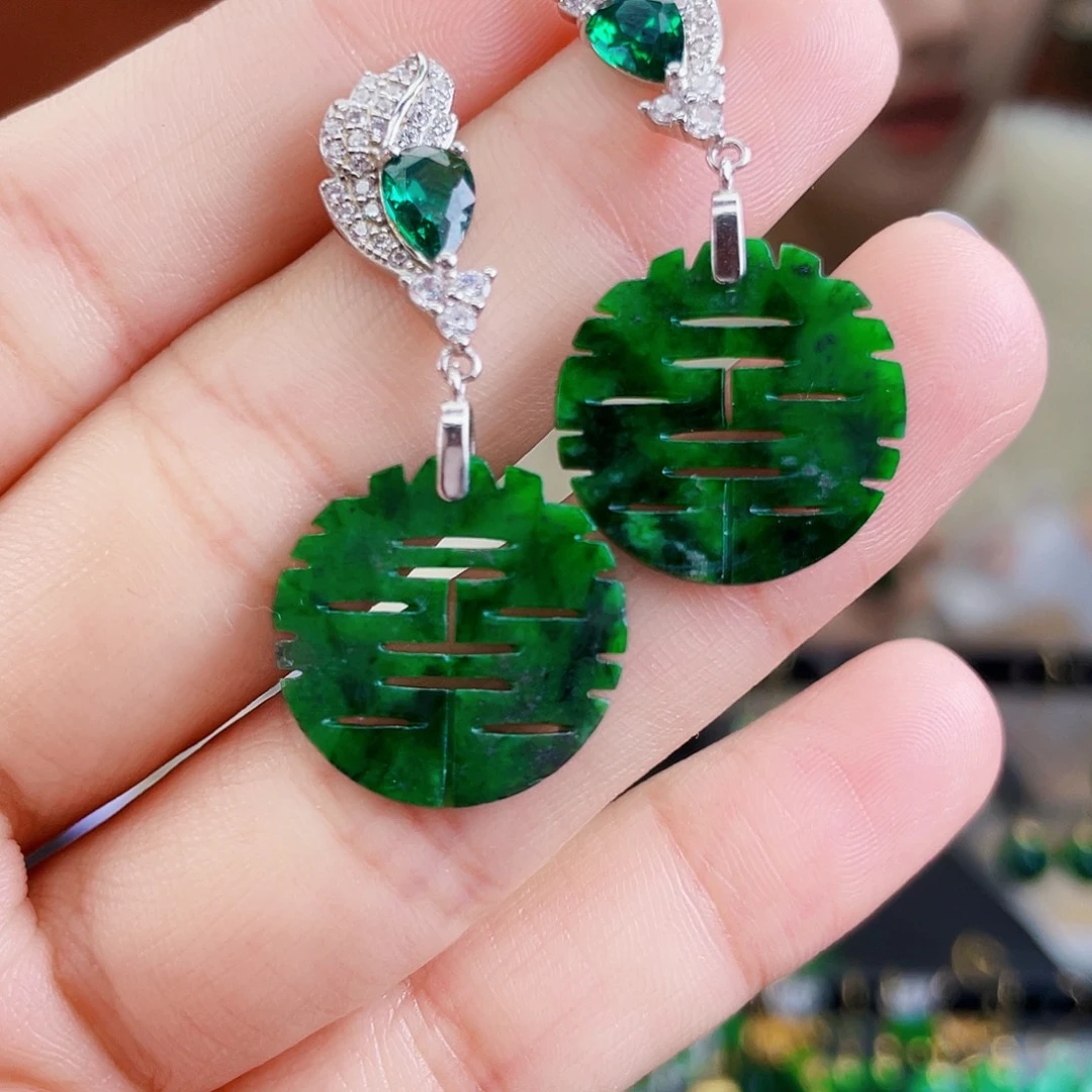 翡翠银S925镶嵌耳饰