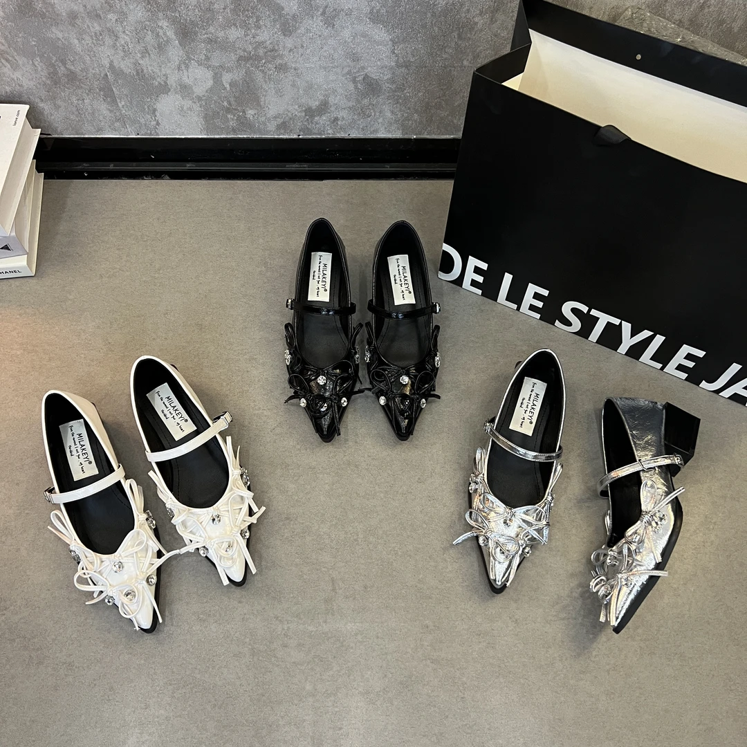 2025年春夏季新款气质百搭网红蝴蝶结水钻轻奢风舒适休闲爆款跟鞋