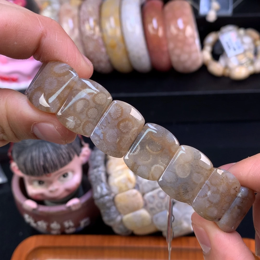 硅化珊瑚（珊瑚玉）未镶嵌颈饰28号咖冰豹纹
