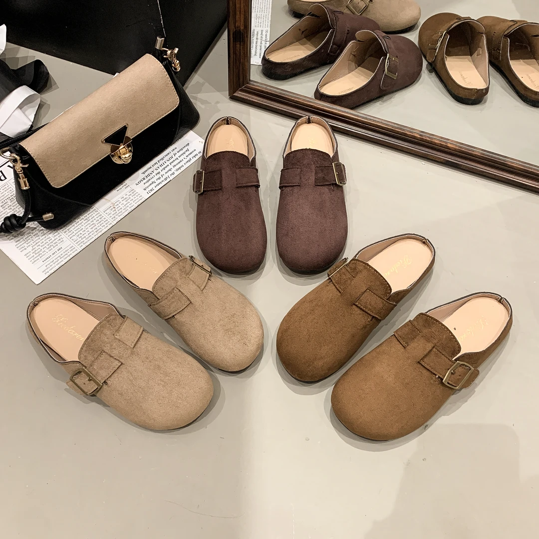 C-1 夏季勃肯厚底半拖软皮春夏百搭春季时尚舒适包头女拖鞋平底