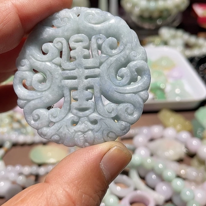 翡翠未镶嵌吊坠(不含链)福禄寿禧牌